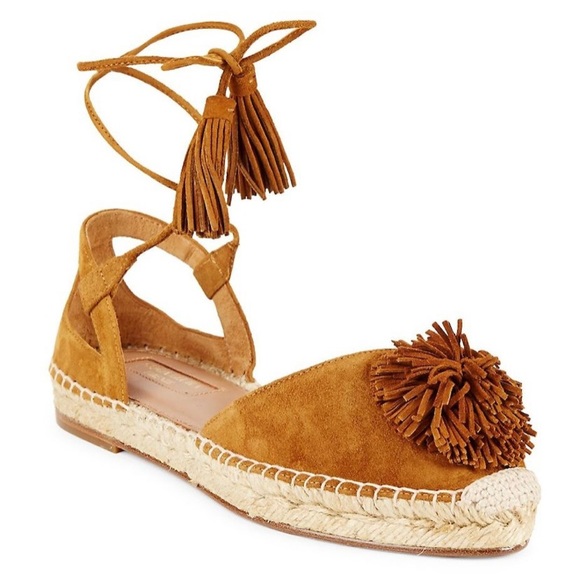 Aquazzura Shoes - Aquazzura Sunshine Pompom Suede Espadrilles